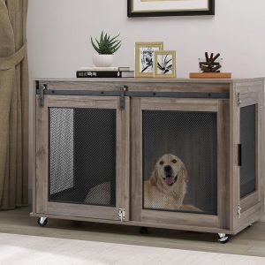 Dog crate furniture on casters large or medium dog