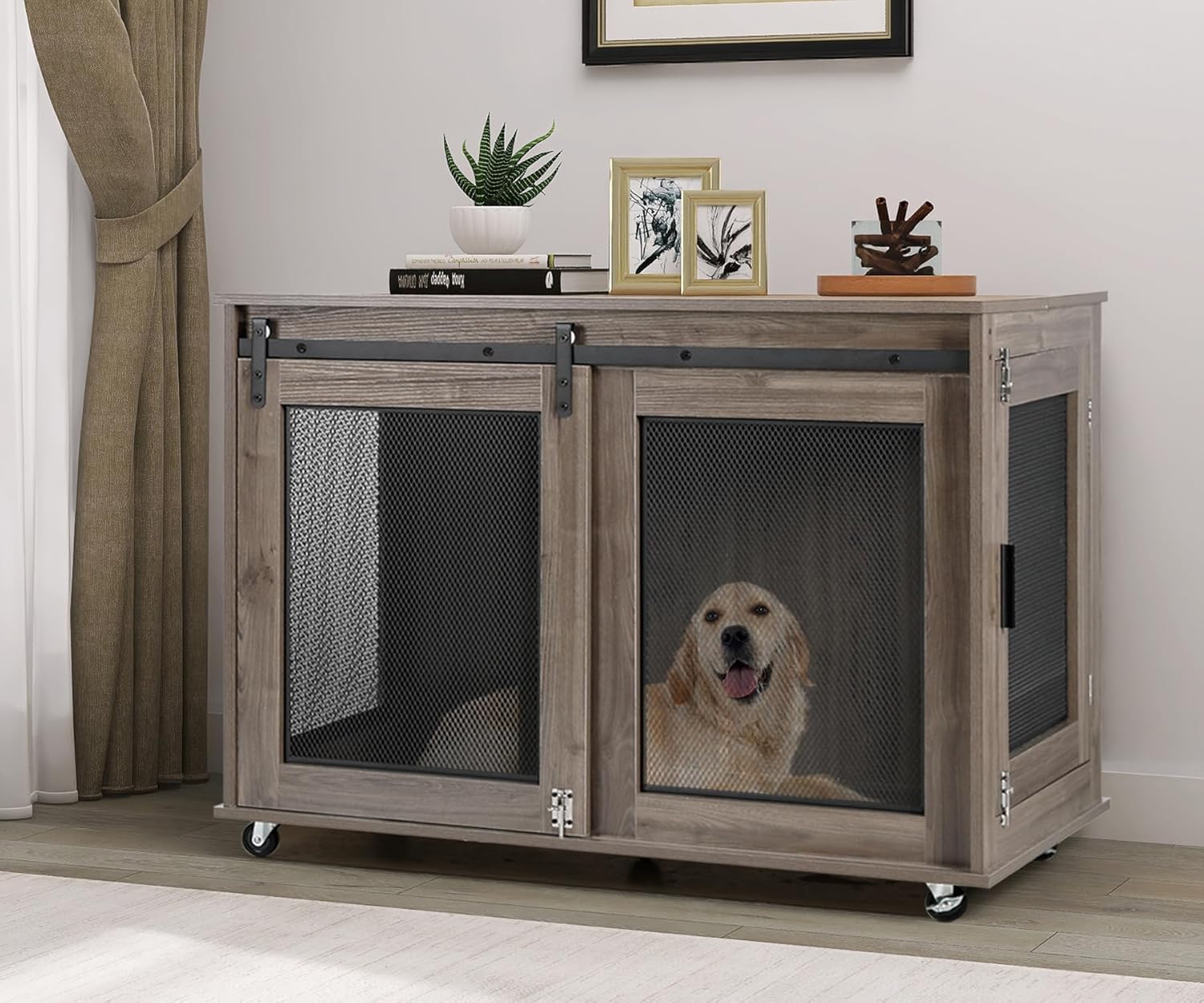 Linlux-Crate-main.jpg Dog crate furniture on casters large or medium dog